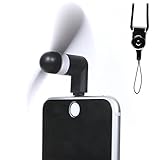 SAUS USB Micro Phone Fan, Mini Portable Dock Cool Cooler Rotating Fan iPad iPhone 6 6S 6 Plus 5 8 pin lightning Mobil Phone Fan with a Free universal Detachable Long Lanyard Neck Strap (Black)
