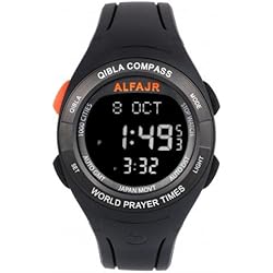 Alfajr WQ-18 Black Qibla Compass Nimaz/Prayer/Azan Watch with Rubber Strap - For Men/Women