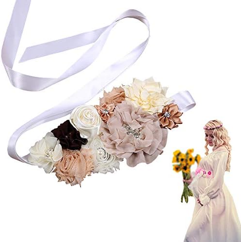 Zaptex Flower Belt Maternity Pregnancy Bridal Sash for Baby Shower Wedding Party Dress Accessories