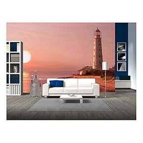 Lighthouse and Sunset - Removable Wall Mural | Self-Adhesive Large Wallpaper - 66x96 inches