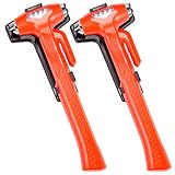 PLUSLOR Car Safety Hammer, Window Glass Breaker, Emergency Escape Rescue Tool Hammer, 3-in-1, Heavy-Duty for Car, SUV, Truck (9.1 Inches, Bright Orange, 2-Pack)