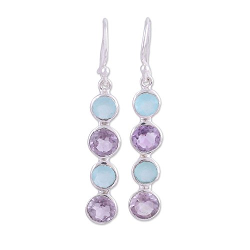 NOVICA Multi-Gem Amethyst .925 Sterling Silver Dangle Earrings 'Trendy Orbs'