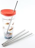 4 Stainless Steel Straws for Tervis Tumbler 24 oz Travel Insulated Clear Drinking Cup Lid CocoStraw Brand