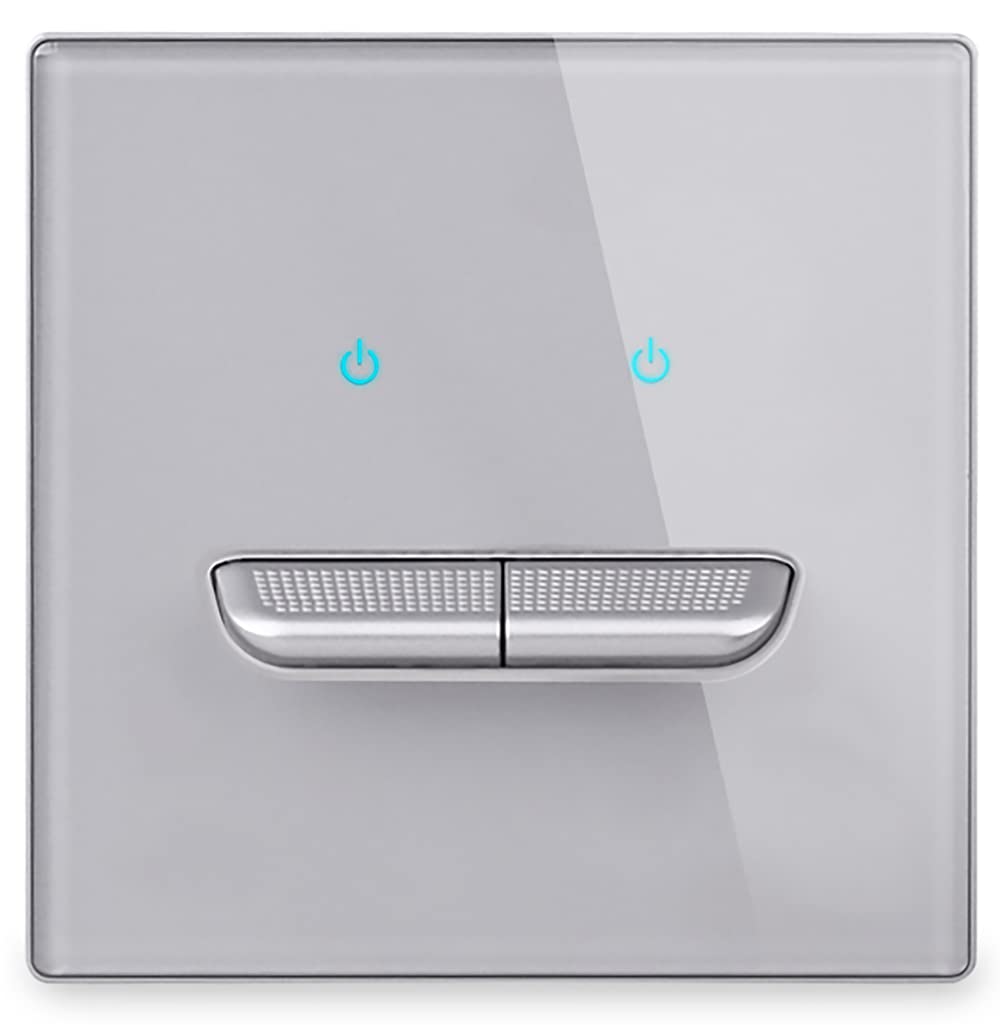 1/2/3/4 Gang 2 Way Black/White/Grey/Gold Wall Light Switch Chrome Toggle Press Button Tempered Glass Plate Blue LED Light (2 gang 2 way grey) — image 1