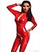FASHION QUEEN Women's Wetllook Shinny Bodysuit Zip to Crotch Mock Neck Catsuit S-5XL