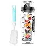 Fruit Bottle, CAMTOA 32oz/900ml Fruit Infuser Water Bottle, BPA-Free and Non-Toxic Tritan Plastic, Leak Proof with Length Infusion Basket and Timer Marker (Cleaning Brush Included)