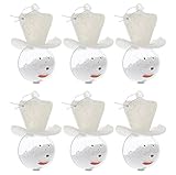 Festive Winter Christmas Holiday Glitter Snowman Ornaments with Top Hat & Mini Beads Snow Inspired Filling, White, Medium, Pack of 6, 4