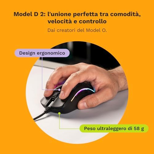 Model D 2 Mouse Da Gaming Wired (Nero)