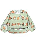 Long Sleeved Bib Waterproof Bibs for Babies and Toddlers with Pocket (Little Puppy)