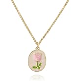 NewZenro Dainty Tulip Flower Pendant Necklace for Women Gold Plated Vintage Enamel Oval Shape Floral Adjustable Link Chain Choker Necklaces Holiday Wedding Party Fashion Jewelry