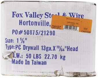 Fox Valley Drywall Nail 1-5/8 " Cupped Smooth Shank Diamond Point 13 Ga Box 50 Lb.