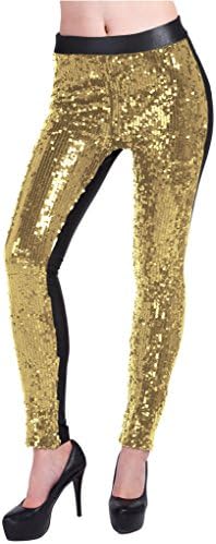 Lotsyle Women's Faux Leather Shiny Sequins Party Footless Leggings Pants