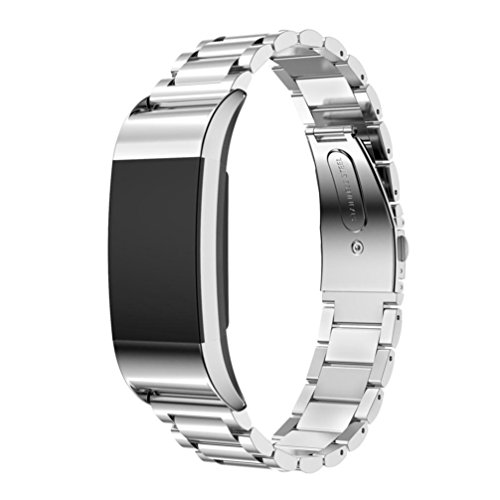 FreshZone Newest Premium Replacement Accessory Stainless Steel Watch Bands Bracelet Strap for Fitbit Charge 2 (No Tracker) (Silver)