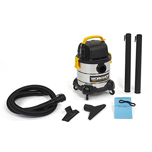 WORKSHOP Stainless Wet Dry Vac WS0400SS Stainless Steel Wet Dry Vacuum Cleaner, 4-Gallon Stainless Steel Portable Shop Vacuum Cleaner, 2.5 Peak HP Portable Wet Vac