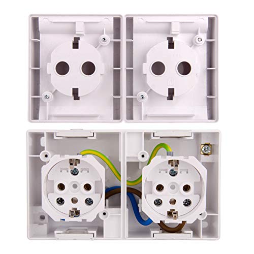 ALING-CONEL 2-fach Aufputz Schutzkontakt Steckdose mit Klappdeckel 16A/250V~ / IP44 (verdrahtet) - Weiß (10er Set) – Bild 3
