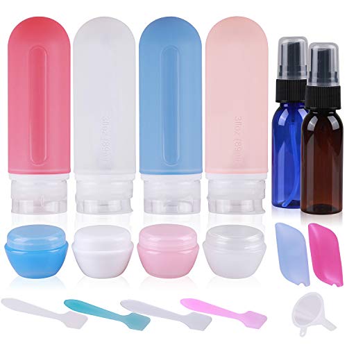 18Pcs Travel Bottles Set, REERON 3Oz Leak Proof Silicone Travel Containers TSA Approved, Refillable Toiletries Travel Tubes Accessorie & Spray Bottles & Cream Jars, For Cosmetic Shampoo Lotion Liquids