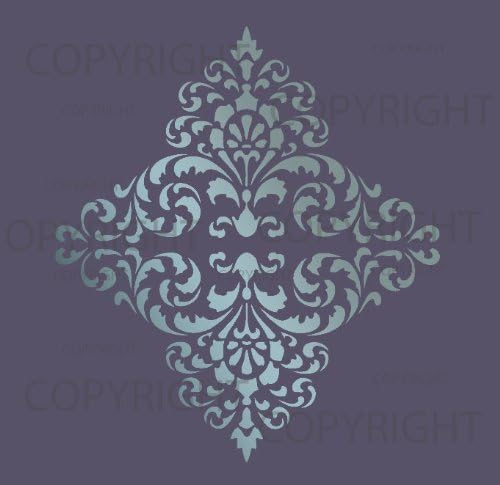 Large Wall Damask Stencil Faux Mural Design #1018 25" x 28 3/8"