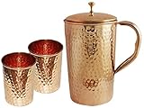 SKAVIJ Ayurvedic Copper Water Pitcher - Set of 2 Water glasses and 1 Jug - Capacity 1.6 Liters