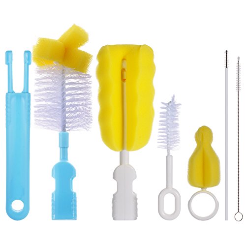 PChero 6-in-1 Baby Bottle Brushes Cleaner Set, Including 2pcs Nipple Brushes + 2pcs Straw Brushes and 2pcs Feeding Bottle Brushes – Professional Nylon Sponge Bristles Brush Cleaner