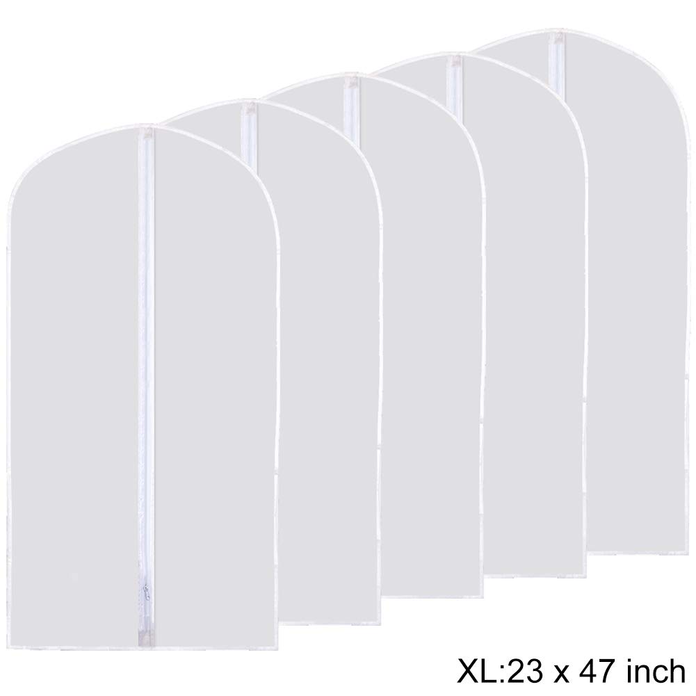 Garment Bags Dress Long Suit Bag -Hanging Dust Cover White Clear Breathable for Dance Clothes(Pack of 5)