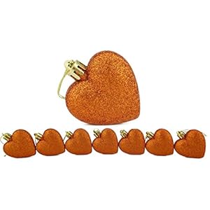 Pack van 16 – Glitter Hartvormige Kerstballen – Kerstboomversieringen (Koper)