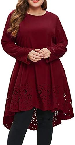 Women Fashion O-Neck Long Sleeve Dress,Mosunx Ladies Plus Size Laser Cut High Low Hollow Out Dresses