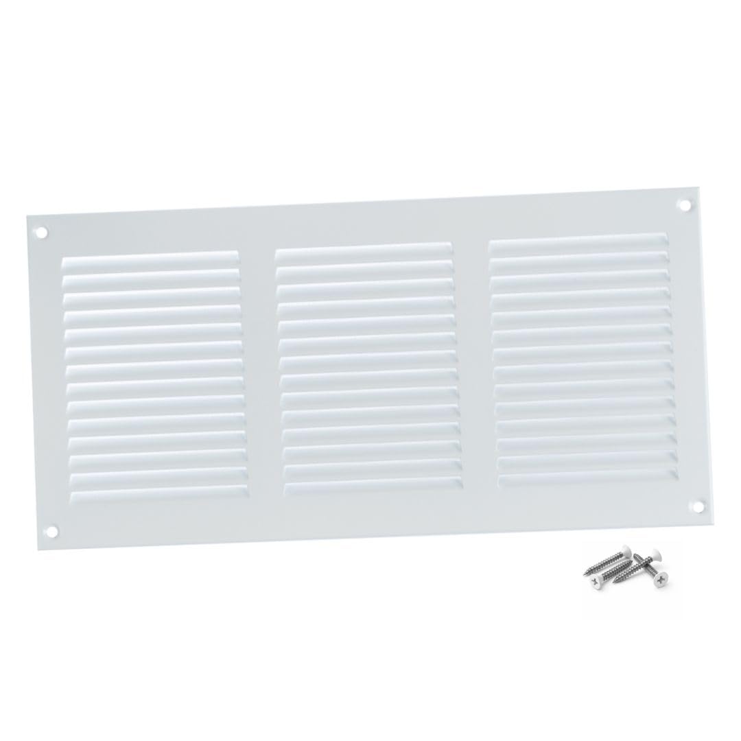 Steinberg14 White 300x150mm Metal Air Vent Cover with Insect Mesh - 12x6 inch Ventilation Grille - Air Vent Register for Walls and Ceilings - Ventilation Cover for Outdoor and Indoor