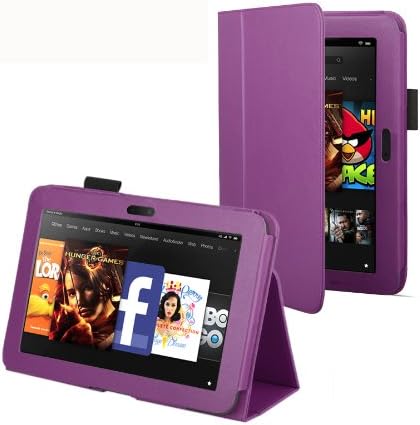 MOFRED® Purple Kindle Fire HDX 7"(Launched 2013) Smart Case-Retail Packed Trifold Leather Smart Case with Built-in Magnet for Sleep / Wake feature for the Kindle Fire HDX 7" Tablet - + Screen Protector + Stylus Pen (Available in Mutiple Colors)