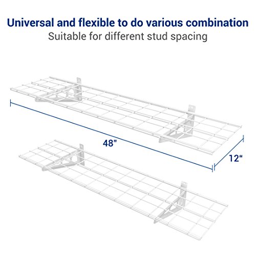FLEXIMOUNTS 1' x 4' White 2-Pack 1x4ft 12-inch-by-48-inch Wall Shelf Garage Storage Rack, 12