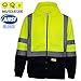 New York Hi-Viz Workwear H9012 Men's ANSI Class 3 High Visibility Class 3 Sweatshirt, Full Zip Hooded, Lightweight, Black Bottom Large