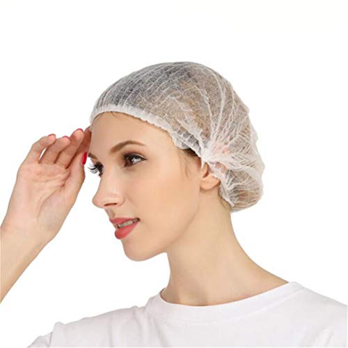 lehao 100 Pcs Disposable Strip Caps Universal Dust Strip Caps Hair Net Service Food Baking Makeup Hat,White - Thumbnail 2