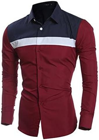 Mlhgy Men'S Dress Shirt Mens Polka Splice Shirt Slim Fit Male Shirts Long Sleeve Casual Mens Shirt Xxl Wine Red 1 Asian Size M