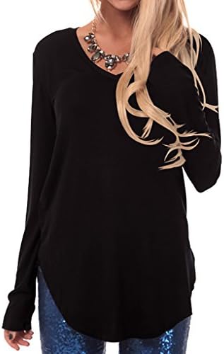 OFEEFAN Women's Casual Long Sleeve T Shirt Tunic Tops Plus Size Black XL