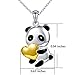 S925 Sterling Silver Cute Panda Love Heart Necklace for Women Girl, Rolo Chain 18