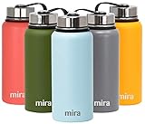 MIRA 32 oz Stainless Steel Vacuum Insulated Wide Mouth Water Bottle | Thermos Keeps Cold for 24 hours, Hot for 12 hours | Double Wall Powder Coated Travel Flask | Pearl Blue