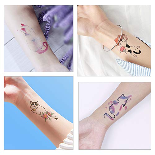 image for Aster 24Sheets Cat Series Temporary Tattoos, 58 PCSCute Kitty Cat Fake
