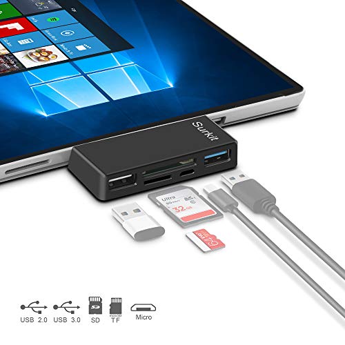 Surface Pro Hub Adapter/Card Reader, High Speed USB 3.0 Transport and USB 2.0 for Mouse or