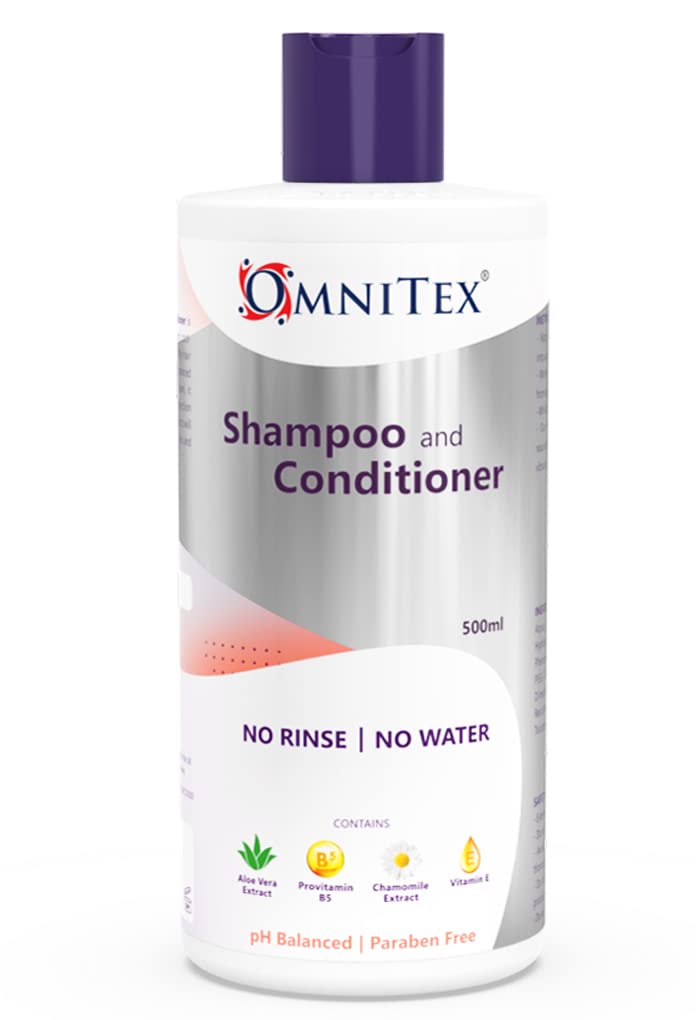 Omnitex Rinse Free Shampoo & Conditioner 500ml | Herbal Extracts & Vitamins | No Water - No Rinse | Clean, Nourish & Protect | No Parabens, Latex, Alcohol Free | Dermatologically Tested