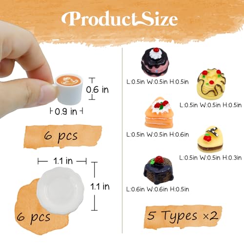 Hiawbon 24 Pcs Miniature Food Kitchen Decoration Sets 1:12 Miniature Coffee Mugs Cakes Dessert Model Pretend Coffee Food Miniatures Decor Cake Toppers for DIY Mini Kitchen Micro Landscape
