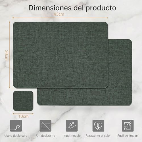 KitchenBoss Washable Placemats Placemats and Coasters: Set of 8 Double-Sided Placemats, Heat Resistant Non-Slip 43X30cm,Green