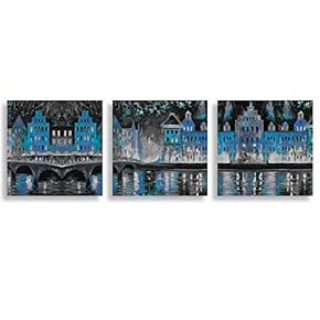 3 Panel Abstract Blue Forest Pictures Home Wall...