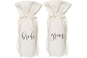 The Cotton & Canvas Co. Bride and Groom Wine Bag, Bottle Cover, Bridal Party Gift and Wedding Gift Bag, 2-Pack