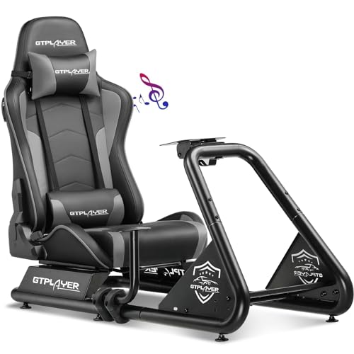 GTPLAYER Racing Simulator Cockpit with Seat and Bluetooth Speakers, Racing Style Reclining Seat and Ultra-Sturdy Alloy Steel Frame (Gray)