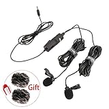 BOYA BY-M1DM 4m Dual-Head Lavalier Lapel Clip-on Microphone Compatible for Smartphones Canon Nikon DSLR Cameras Camcorders Audio Recorder PC w 2 pcs Free Fur Windshield - Updated Version of BY-M1
