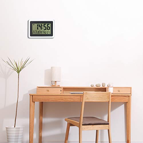 Digital Alarm Clocks for Bedroom, Large LCD Electronic Silent Wall Clock, Battery Operated Modern Desk Day Clock with Temperature and Date for Office, Kitchen, Living Room Decor for Heavy Sleepers - Thumbnail 6