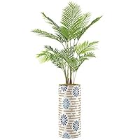 SIGNWIN Areca Palm Tree with Dark and Light Blue Geometric Flower Pattern Vase Abstract Shapes Minimalism Zen Colorful Multicolor Ultra for Living Room, Bedroom, Office - X-Large 5 Feet (60