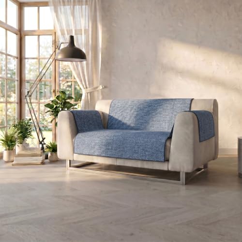 Italian Bed Linen Comfort Non-Slip Sofa Cover, Made in Italy, Dark Blue, 2 Seater