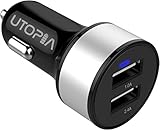 Dual USB Car Charger - 2 USB Smart Port Fast Car Charger 12W/2.4A - for iPhone X/ 8/ 7/ 6S/ 6/ Plus, iPad Pro/ Air 2/ Mini, Galaxy S7 / S6/ Edge/ Plus/ Note 5/ 4, LG, HTC,Nexus,Pixel - By Utopia Home