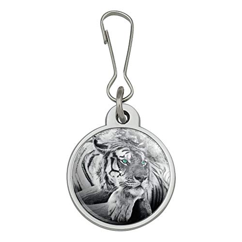 Black and White Tiger with Blue Green Eyes Jacket Handbag Purse Luggage Backpack Zipper Pull Charm