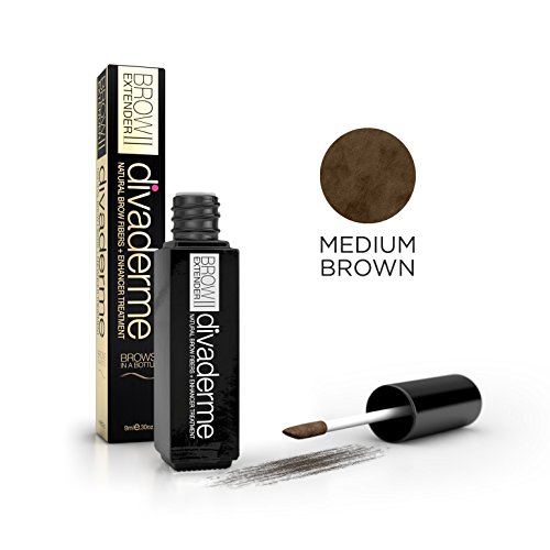 Divaderme Brow Extender II - Black Glass Bottle Edition - 100% Natural Semi Permanent - Eyebrow Fibers + Enhancer Treatment - Made in USA (Medium Brown)
